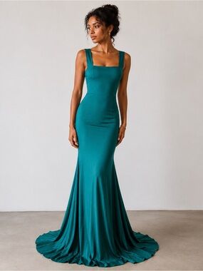Reformation Emerald Green Mermaid Maxi Dress Square Neck Formal Gown Size XS